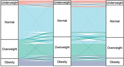 Longitudinal transition of body mass index status and its associated factors among Chinese middle-aged and older adults in Markov model